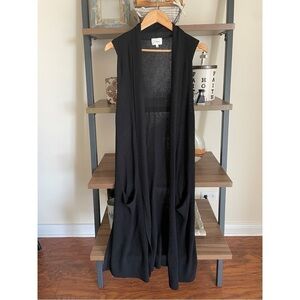 Gorgeous Aritzia Wilfred Long-line Woven Black Open Front Sweater, M